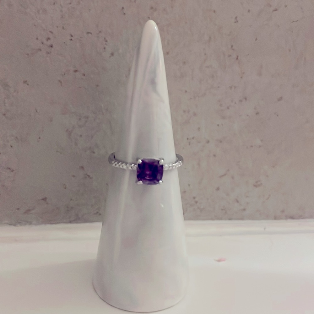 Purple Gemstone Cushion/Square-Cut Costume Jewelry Ring Size 8